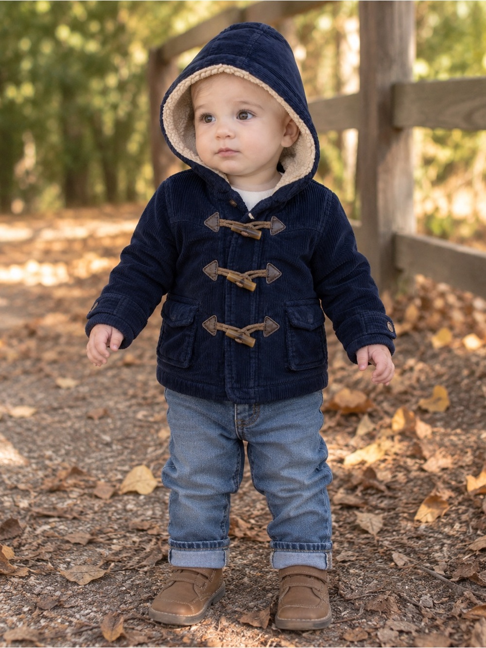 Old Navy Baby 6-12M Navy Corduroy Sherpa Lined Hooded Toggle Jacket
